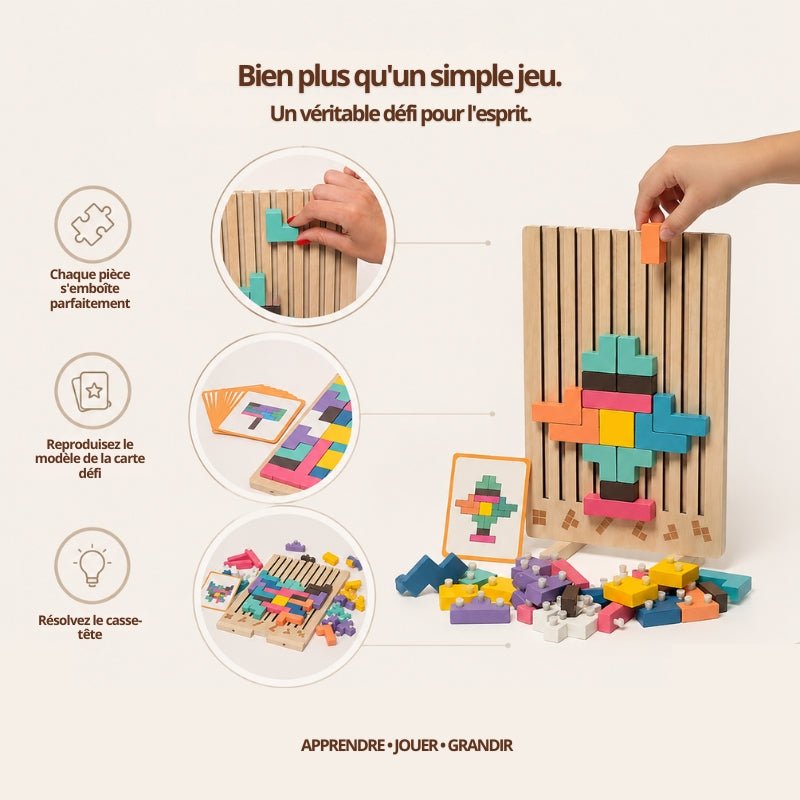 Montessori Wooden Tetris Puzzle – Screen-Free Educational Brain Game for Kids 3+