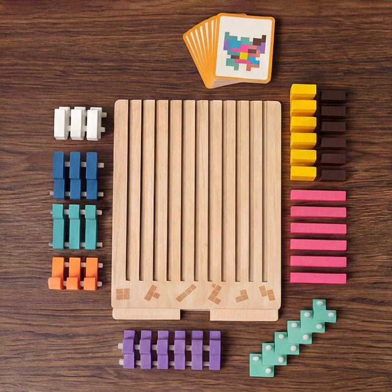 Montessori Wooden Tetris Puzzle – Screen-Free Educational Brain Game for Kids 3+