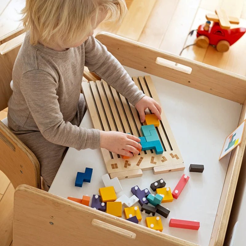 Montessori Wooden Tetris Puzzle – Screen-Free Educational Brain Game for Kids 3+