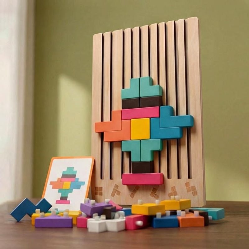Montessori Wooden Tetris Puzzle – Screen-Free Educational Brain Game for Kids 3+
