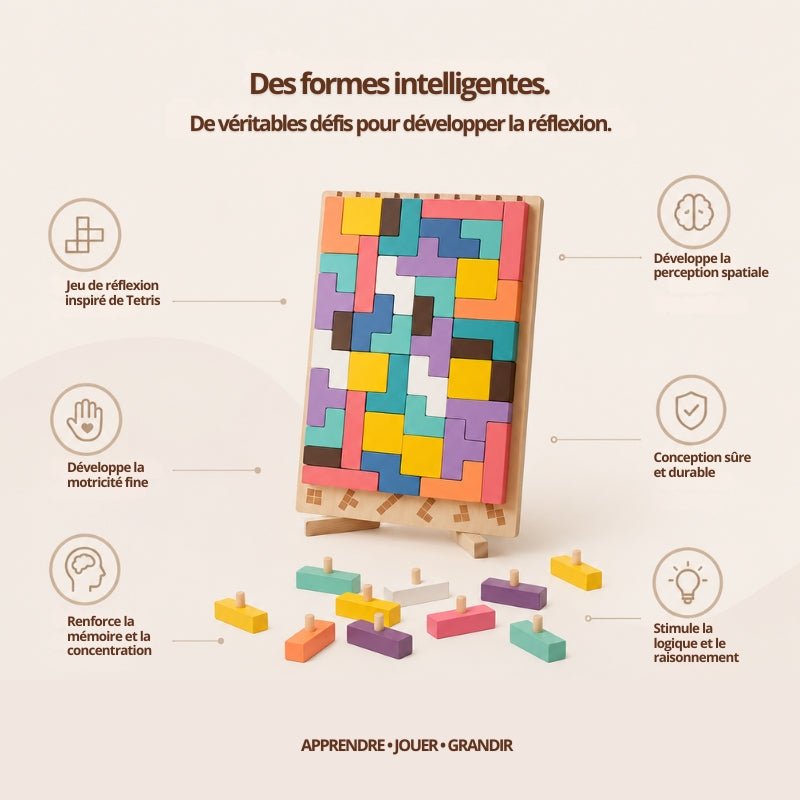 Montessori Wooden Tetris Puzzle – Screen-Free Educational Brain Game for Kids 3+