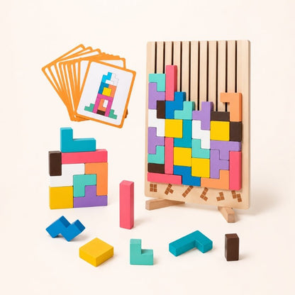 Montessori Wooden Tetris Puzzle – Screen-Free Educational Brain Game for Kids 3+