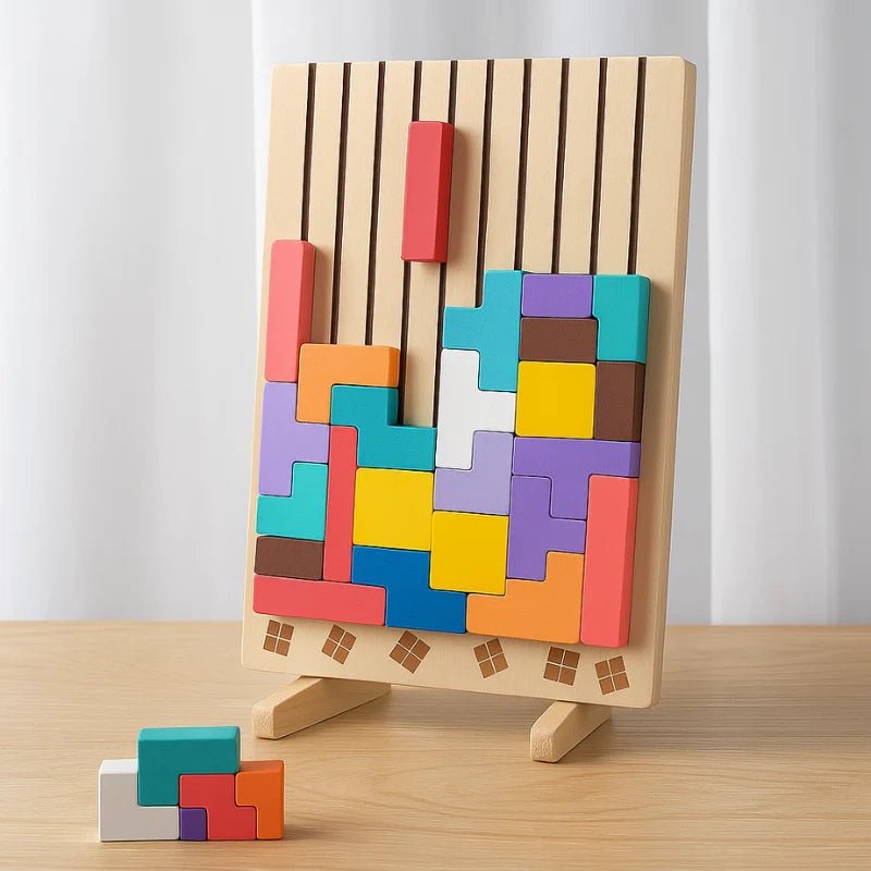 Montessori Wooden Tetris Puzzle – Screen-Free Educational Brain Game for Kids 3+