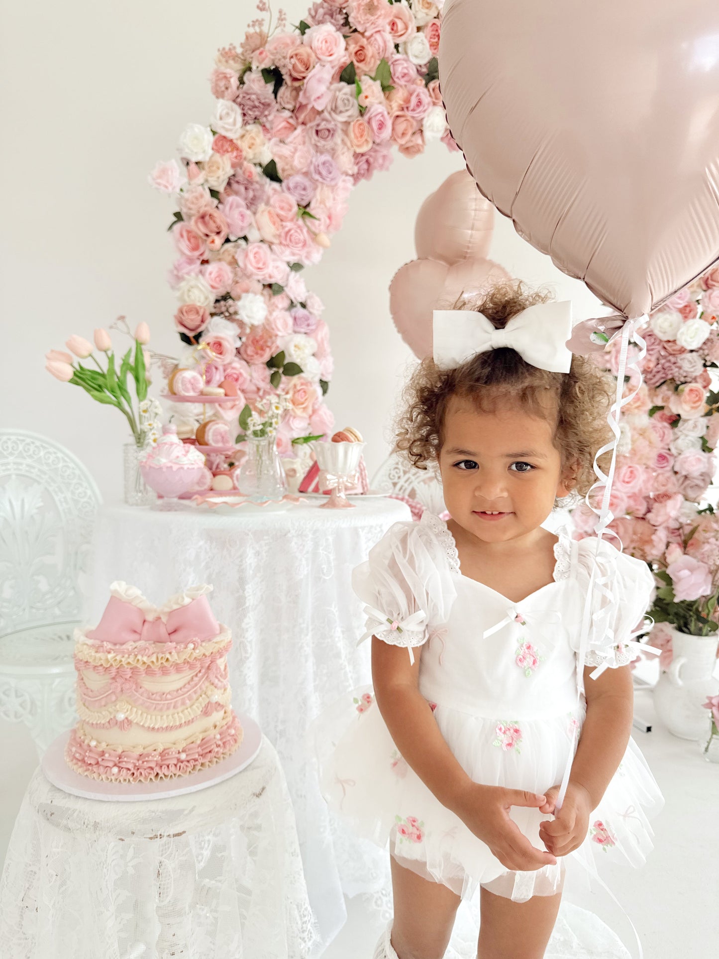 Fleur Butterfly Embroidered Baby Girl White Tulle Party Romper