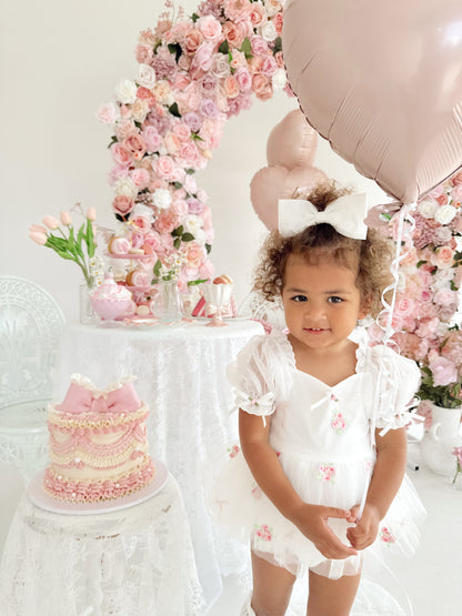 Fleur Butterfly Embroidered Baby Girl White Tulle Party Romper