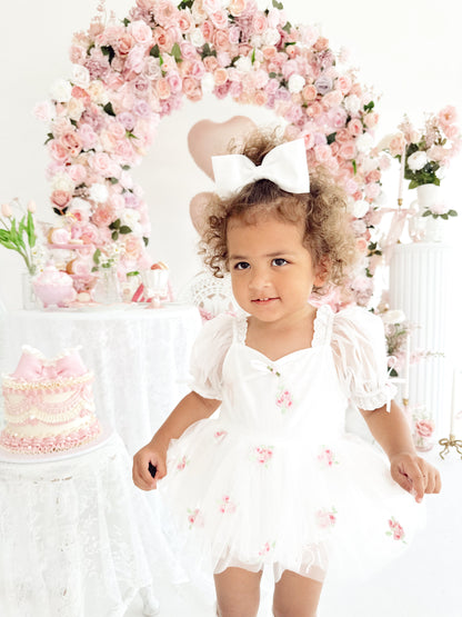 Fleur Butterfly Embroidered Baby Girl White Tulle Party Romper