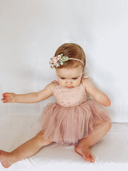 Trixie Belle Dusty Rose Pink Tutu Baby Girl Tulle Party Romper