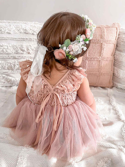 Trixie Belle Dusty Rose Pink Tutu Baby Girl Tulle Party Romper