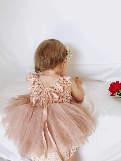Trixie Belle Dusty Rose Pink Tutu Baby Girl Tulle Party Romper