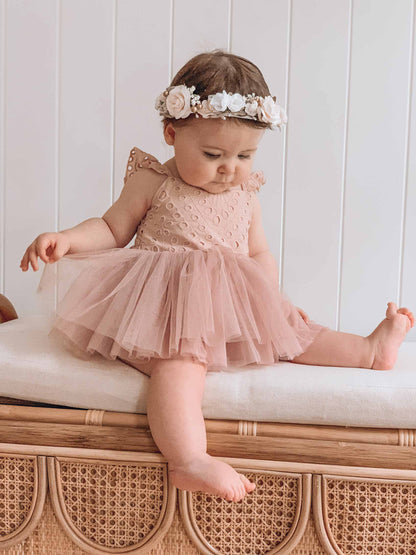Trixie Belle Dusty Rose Pink Tutu Baby Girl Tulle Party Romper