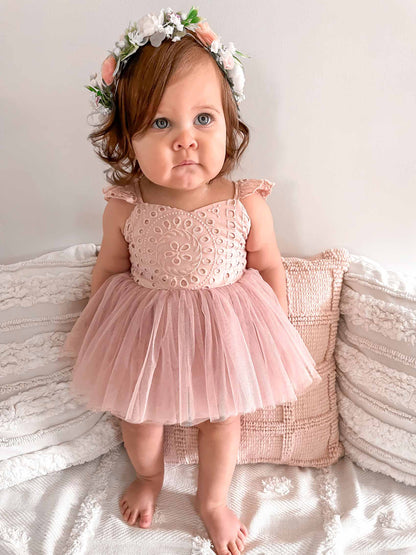 Trixie Belle Dusty Rose Pink Tutu Baby Girl Tulle Party Romper