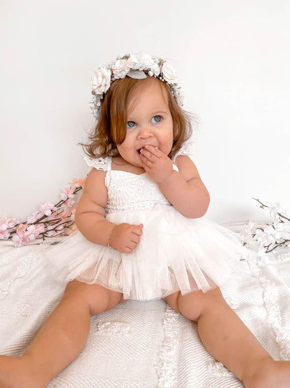 Trixie Belle White Tutu Baby Girl Tulle Party Romper