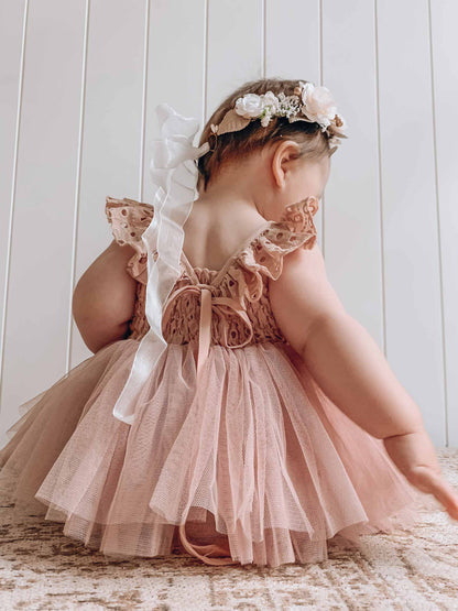 Trixie Belle Dusty Rose Pink Tutu Baby Girl Tulle Party Romper