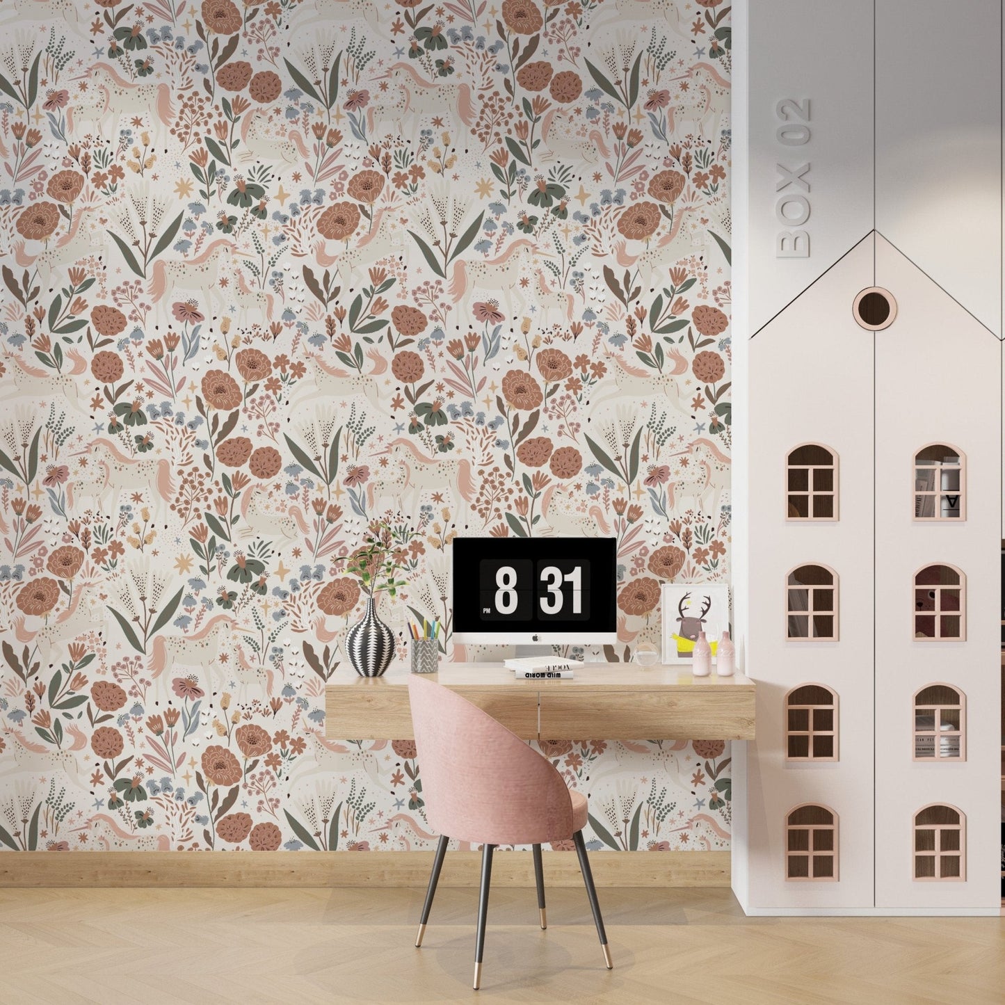 Unicorn Meadow Wallpaper, Cream
