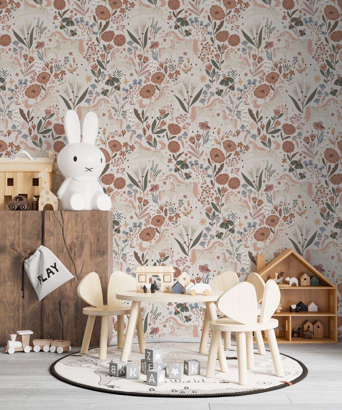 Unicorn Meadow Wallpaper, Cream