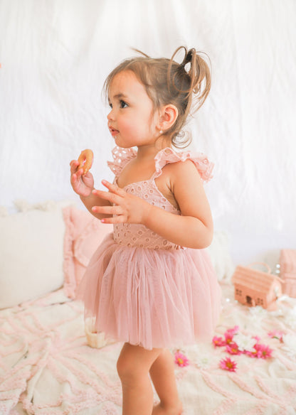 Trixie Belle Dusty Rose Pink Tutu Baby Girl Tulle Party Romper
